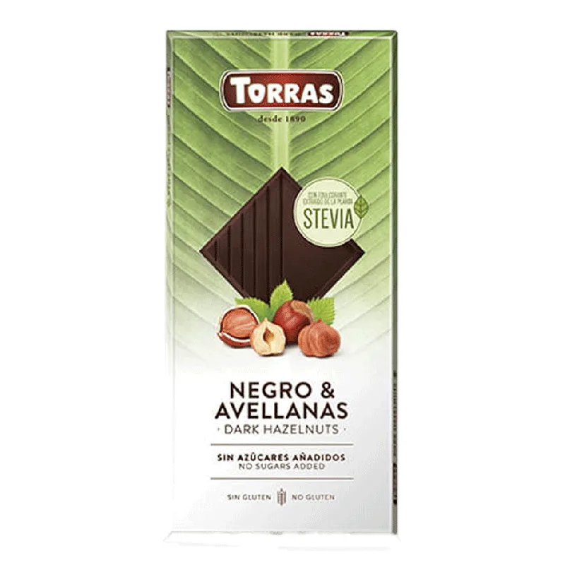 Ciocolata neagra cu alune si 54% cacao cu stevia, 125g, Torras — preț și oferte