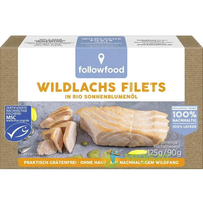 File de Somon Salbatic in Ulei de Floarea Soarelui 125g FOLLOWFISH — preț și oferte