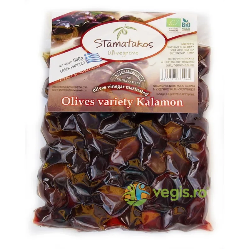 Masline Kalamata Vidate Marinate in Otet Ecologice/Bio 500g STAMATAKOS&nbsp;OLIVEGROVE — preț și oferte