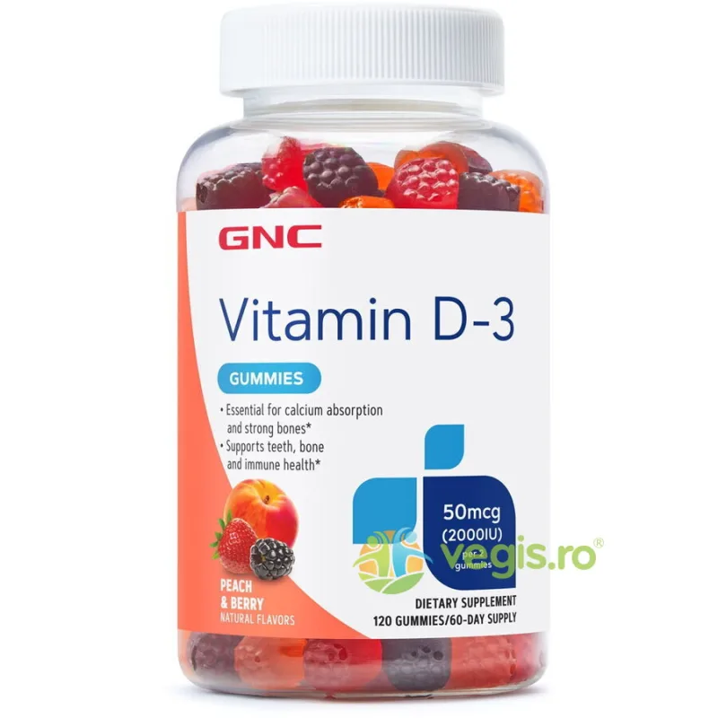 Vitamina D3 50mcg (2000 UI) Naturala din Lanolina 120 jeleuri GNC — preț și oferte