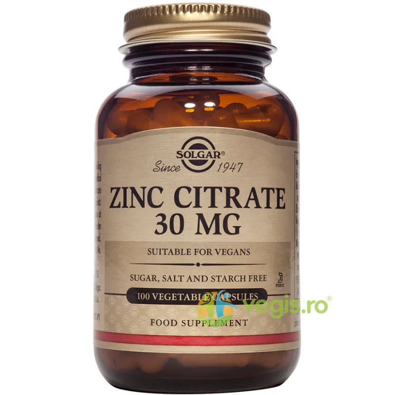 Zinc Citrate 30mg 100cps vegetale SOLGAR — preț și oferte