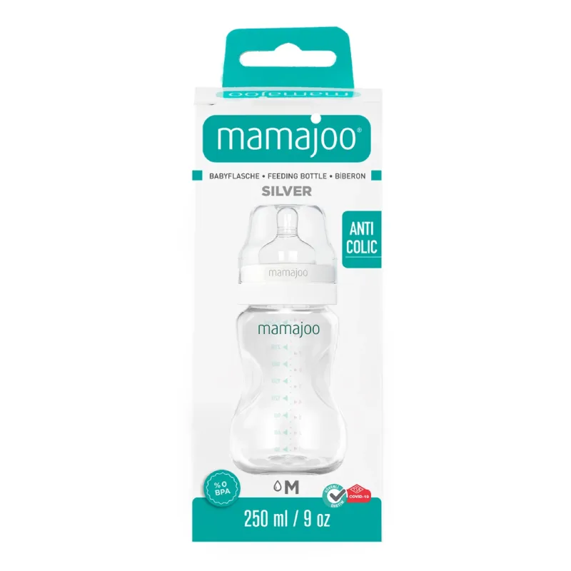 Biberon Silver, tetina anti-colici, nr.2/M, 250 ml, 1 bucata, Mamajoo — preț și oferte