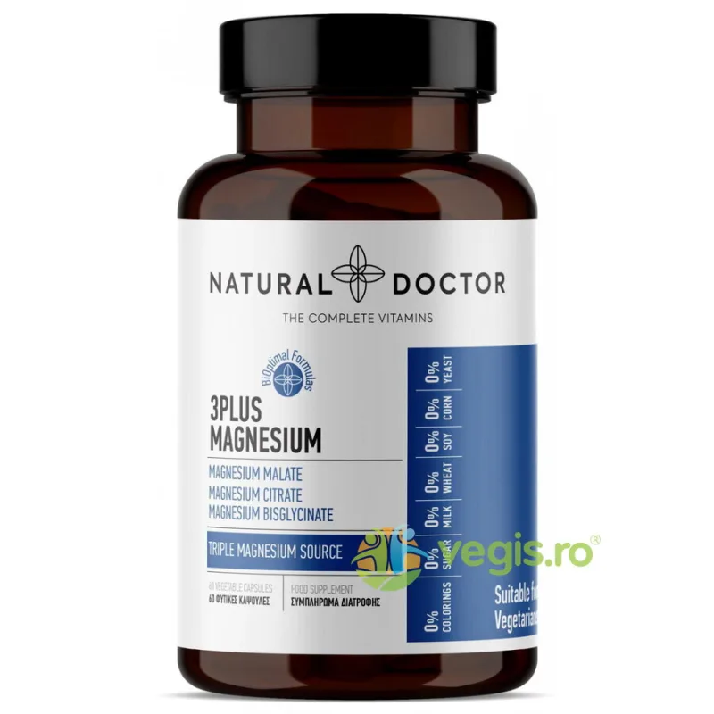 Magneziu pentru Recuperare Musculara si Functie Psihologica Normala 3Plus Magnesium 60cps NATURAL&nbsp;DOCTOR — preț și oferte