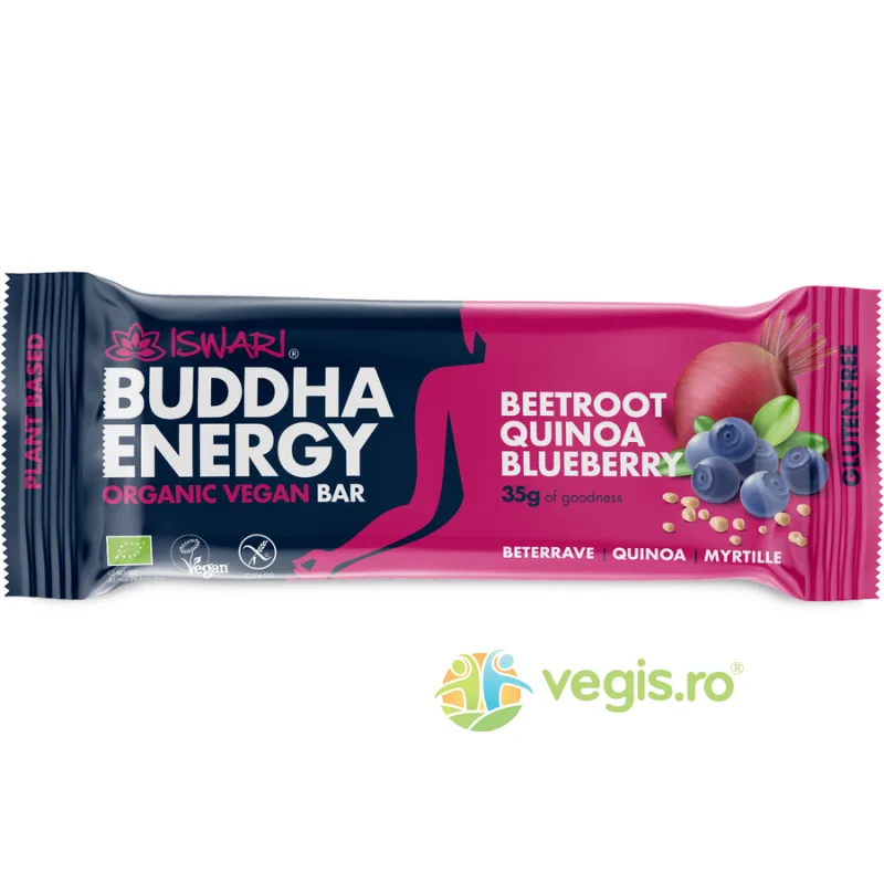 Baton Energizant cu Sfecla Rosie, Quinoa si Afine fara Gluten Ecologic/Bio 35g ISWARI — preț și oferte