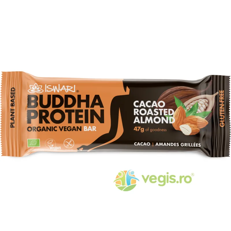 Baton Proteic cu Migdale Prajite si Cacao fara Gluten Ecologic/Bio 47g ISWARI — preț și oferte