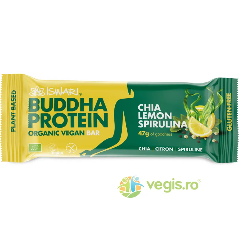 Baton Proteic cu Lamaie, Chia si Spirulina fara Gluten Ecologic/Bio 47g ISWARI — preț și oferte