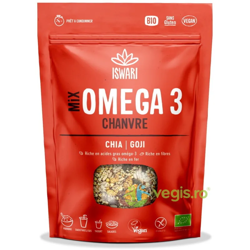 Mix Omega3 cu Seminte de Canepa, Chia si Goji Ecologic/Bio 200g ISWARI — preț și oferte
