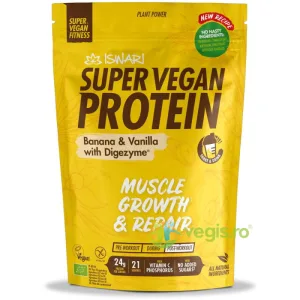 Proteina Super Vegan Potrivita dupa Efort cu Banane si Vanilie cu DigeZyme (Format Mediu) fara Gluten Ecologica/Bio 875g