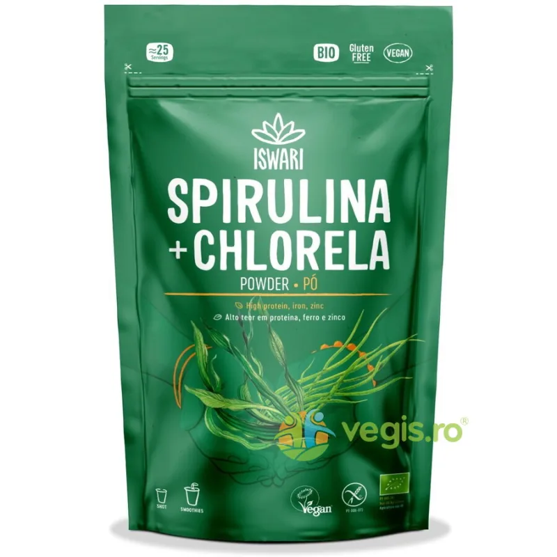 Pulbere de Spirulina si Chlorella fara Gluten Ecologica/Bio 125g ISWARI — preț și oferte