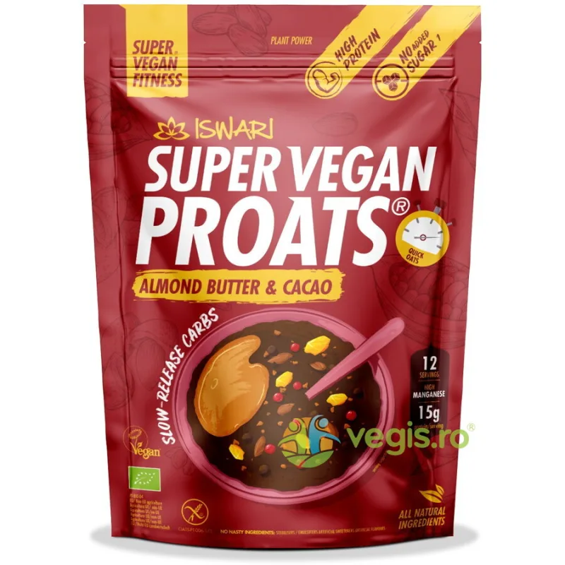 Proats Super Vegan cu Cacao si Crema de Migdale fara Gluten Ecologic/Bio 750g ISWARI — preț și oferte