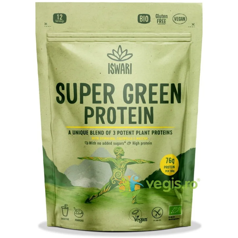 Pulbere Proteica si Detox Super Verde 71.1% Proteina fara Gluten Ecologica/Bio 250g ISWARI — preț și oferte