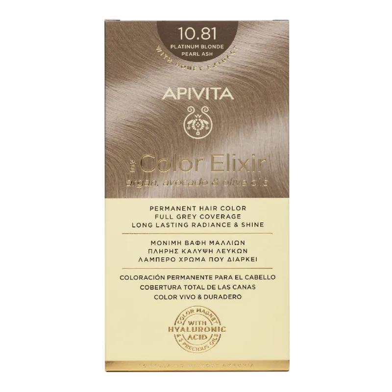 Vopsea de par My Color Elixir, Platinum Blonde Pearl Ash N10.81, 155 ml, Apivita — preț și oferte