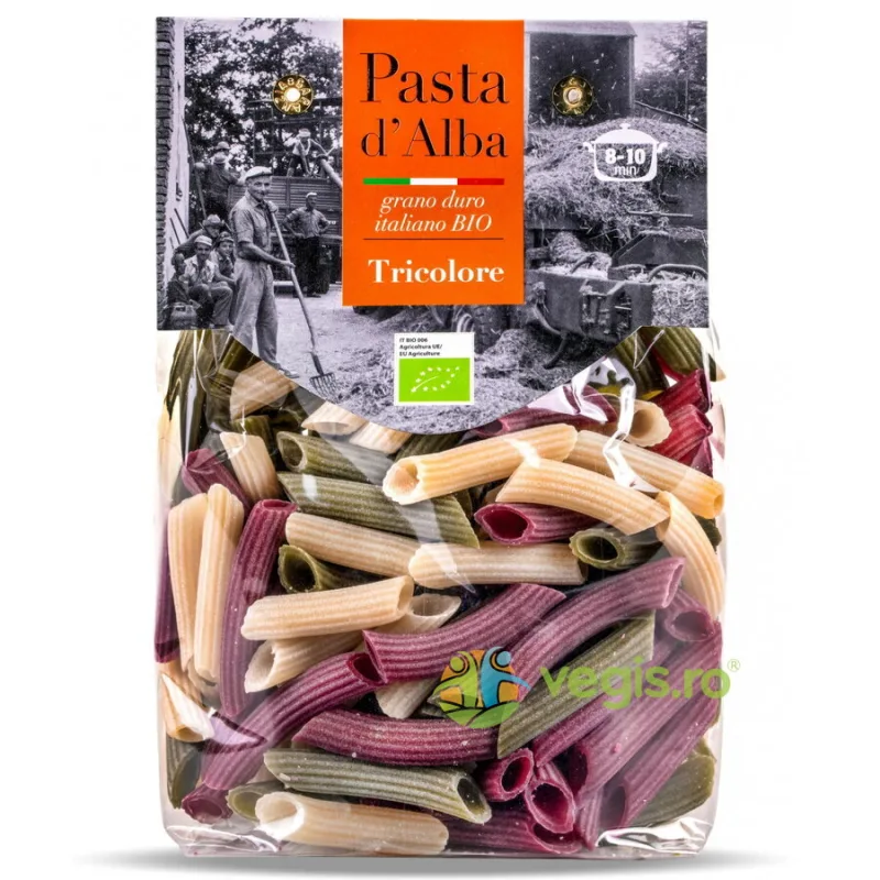 Paste Tricolore Penne din Grau Dur, Spanac si Sfecla Rosie Ecologice/Bio 250g PASTA D'ALBA — preț și oferte