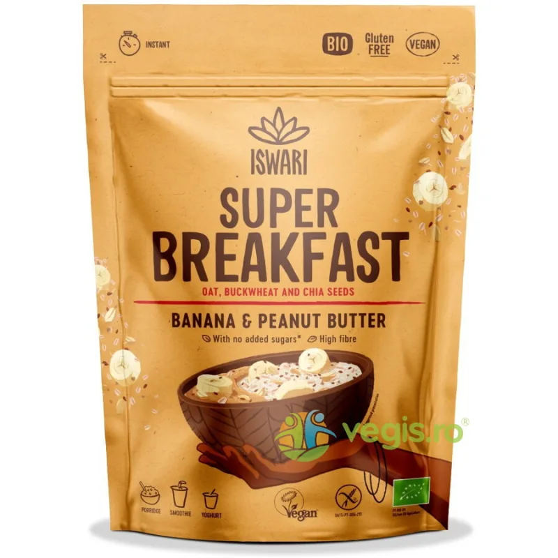 Mic Dejun cu Ovaz, Banane si Crema de Arahide fara Zahar Ecologic/Bio 360g ISWARI — preț și oferte