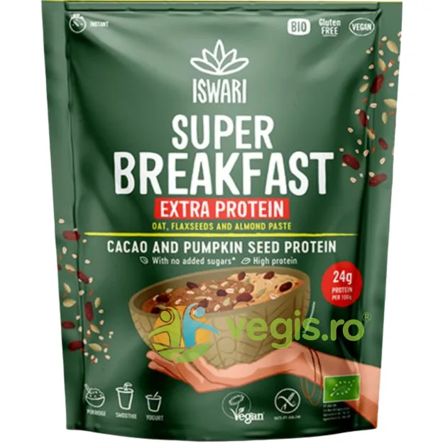 Mic Dejun cu Ciocolata si Extra Proteine fara Zahar Ecologic/Bio 360g ISWARI — preț și oferte