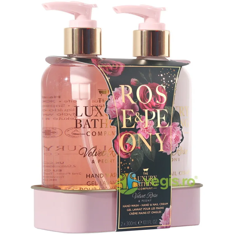 Set Cadou Delightful Duo Velvet Rose & Peony Sapun Lichid 300ml + Crema de Maini si Unghii 300ml + Tavita Metalica THE LUXURY BATHING COMPANY — preț și oferte
