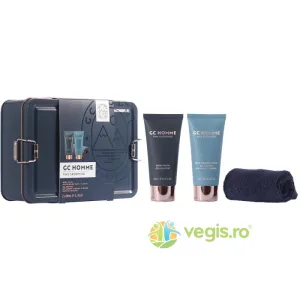 Set Cadou On the Go GC Homme Fine Grooming Gel de Dus 100ml + Sampon pentru Par si Barba 100ml + Prosop Reutilizabil 1buc + Cutie Metalica Reutilizabila cu Inchidere 1buc