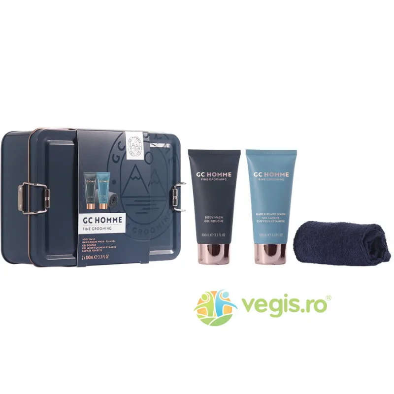 Set Cadou On the Go GC Homme Fine Grooming Gel de Dus 100ml + Sampon pentru Par si Barba 100ml + Prosop Reutilizabil 1buc + Cutie Metalica Reutilizabila cu Inchidere 1buc THE LUXURY BATHING COMPANY — preț și oferte