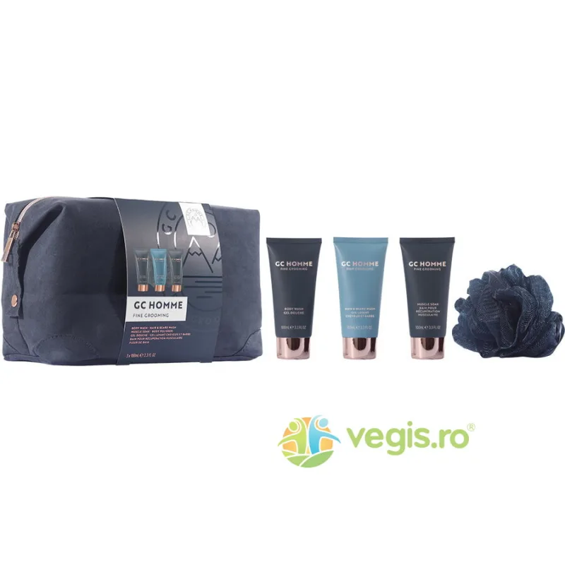 Set Cadou Groom&Go GC Homme Fine Grooming Gel de Dus 100ml + Sampon pentru Par si Barba 100ml + Spuma de Baie 100ml + Burete Exfoliant de Corp 1buc + Portfard Reutilizabil 1buc THE LUXURY BATHING COMPANY — preț și oferte