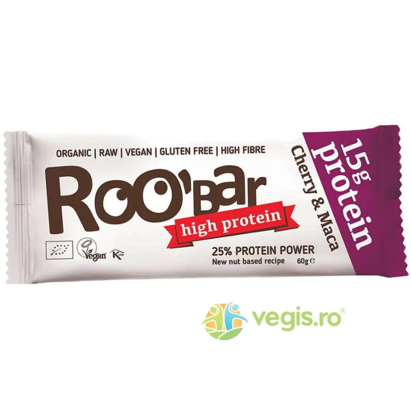 Baton Proteic cu Cirese si Maca Raw Ecologic/Bio 60g ROOBAR — preț și oferte