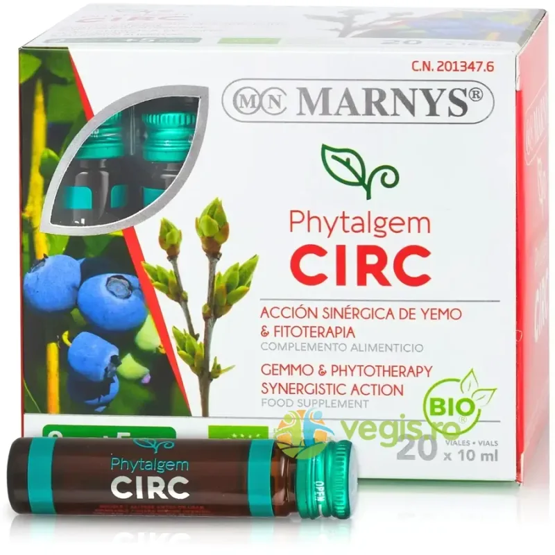 Phytalgem CIRC - Complex cu 7 Plante pentru Imbunatatirea Circulatiei si Combaterea Senzatiei de Picioare Obosite 20 fiole MARNYS — preț și oferte