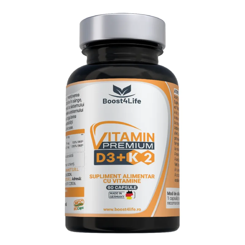 Vitamina D3+K2 Premium (2000 UI), MGCaps®, 60 capsule vegetale, Boost4Life — preț și oferte