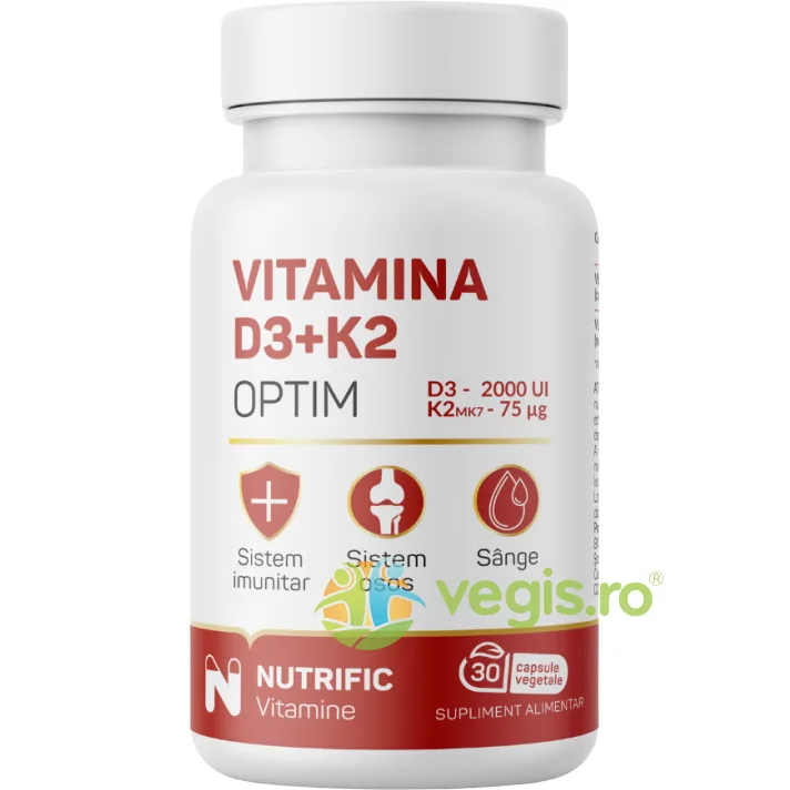 Vitamina D3 2000UI + K2 75mcg Optim 30cps vegetale NUTRIFIC — preț și oferte