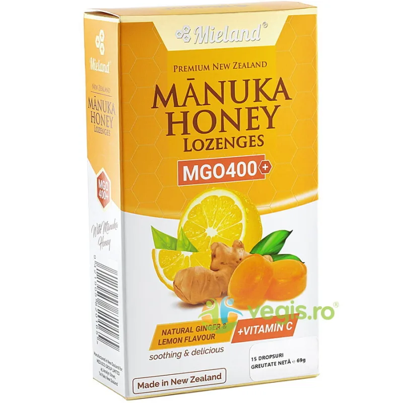 Dropsuri cu Miere de Manuka, Ghimbir, Lamaie si Vitamina C 69g AURIBEE — preț și oferte