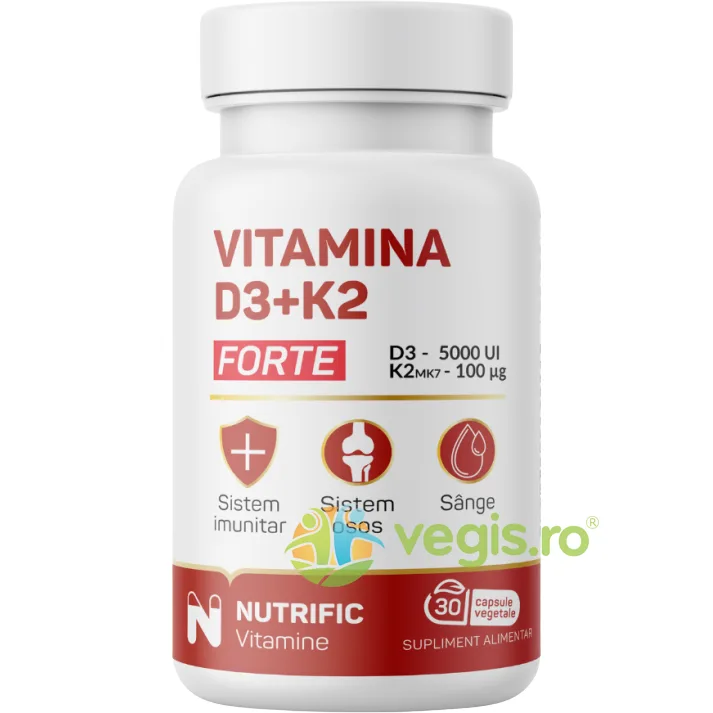 Vitamina D3 5000UI + K2 100mcg Forte 30cps vegetale NUTRIFIC — preț și oferte
