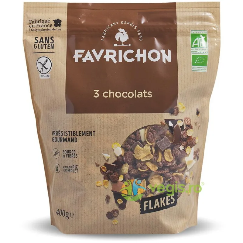 Fulgi Crocanti cu 3 Tipuri de Ciocolata fara Gluten Ecologici/Bio 400g FAVRICHON — preț și oferte