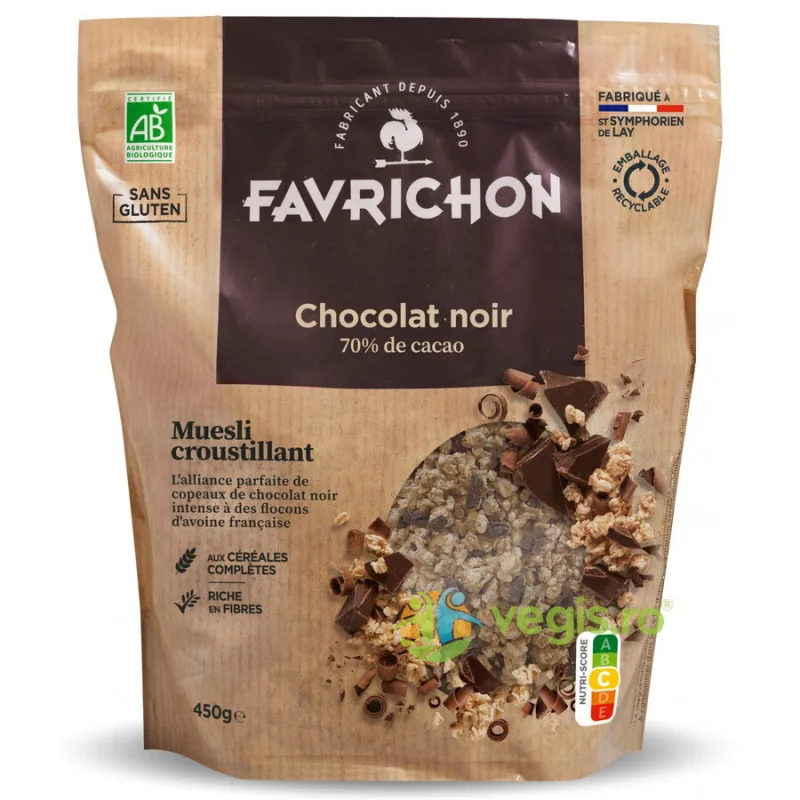Musli Crocant cu Ciocolata Neagra fara Gluten Ecologic/Bio 450g FAVRICHON — preț și oferte