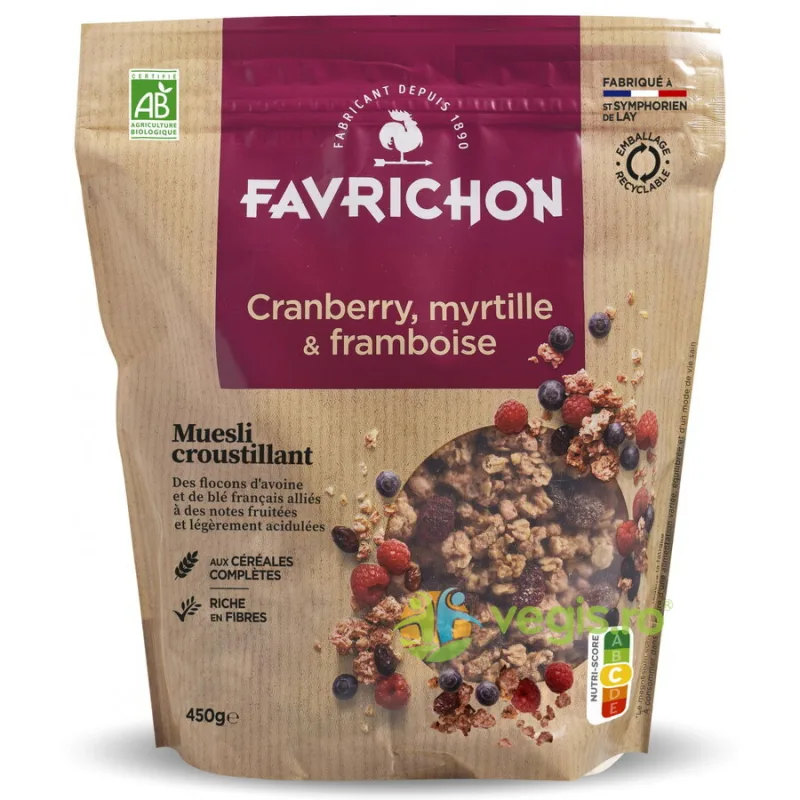 Musli Crocant cu Merisor, Afine si Zmeura Ecologic/Bio 450g FAVRICHON — preț și oferte