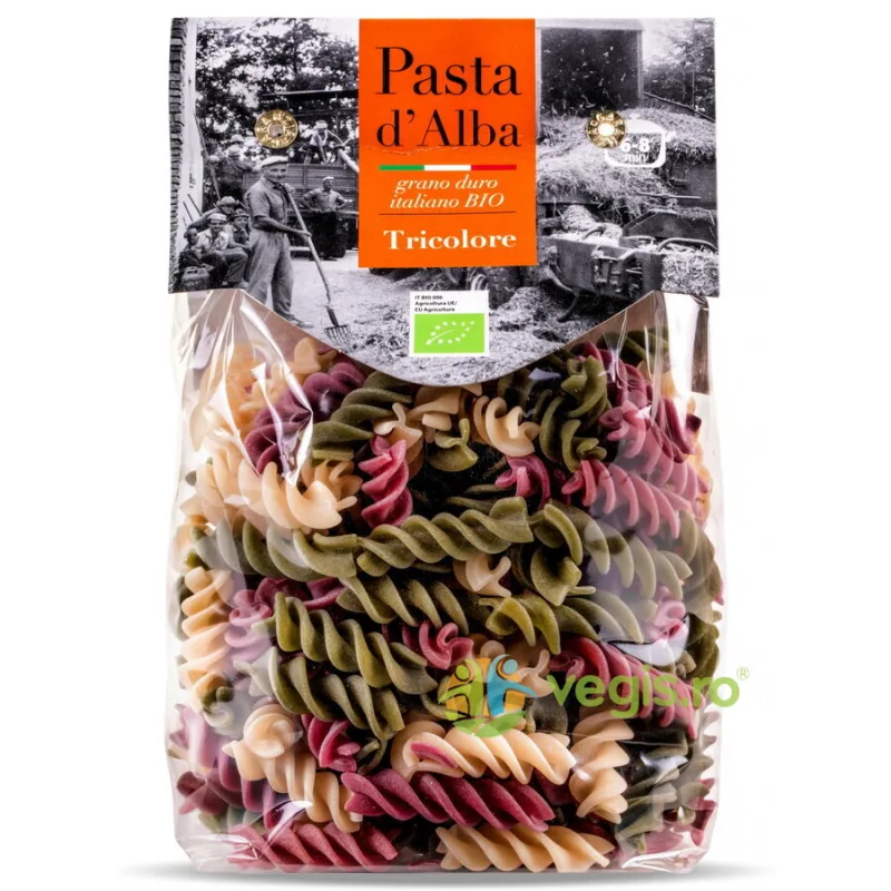 Paste Tricolore Fusilli din Grau Dur, Spanac si Sfecla Rosie Ecologice/Bio 250g PASTA D'ALBA — preț și oferte