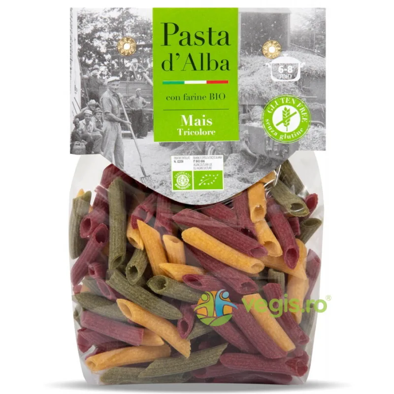 Paste Tricolore Penne din Porumb, Spanac si Sfecla Rosie Ecologice/Bio 250g PASTA D'ALBA — preț și oferte