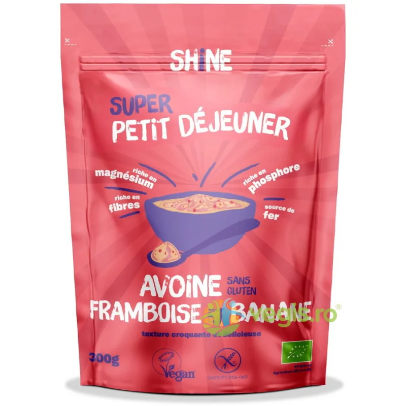 Cereale Instant cu Ovaz, Zmeura si Banane fara Gluten Ecologice/Bio 300g SHINE — preț și oferte