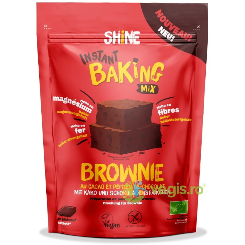Amestec Instant pentru Brownie cu Cacao si Bucati de Ciocolata fara Gluten Ecologic/Bio 350g SHINE — preț și oferte