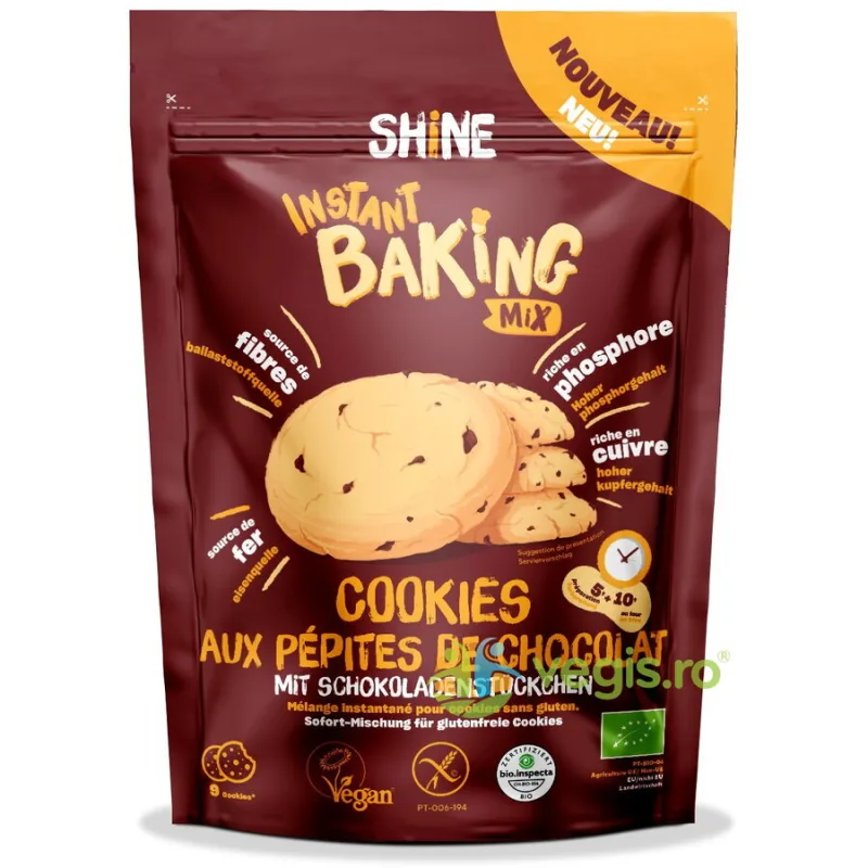 Amestec Instant pentru Cookies cu Bucati de Ciocolata fara Gluten Ecologic/Bio 300g SHINE — preț și oferte