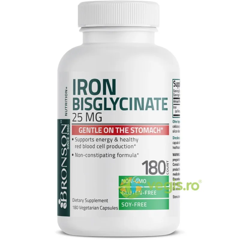 Fier Bisglicinat 25mg 180cps vegetale BRONSON LABORATORIES — preț și oferte