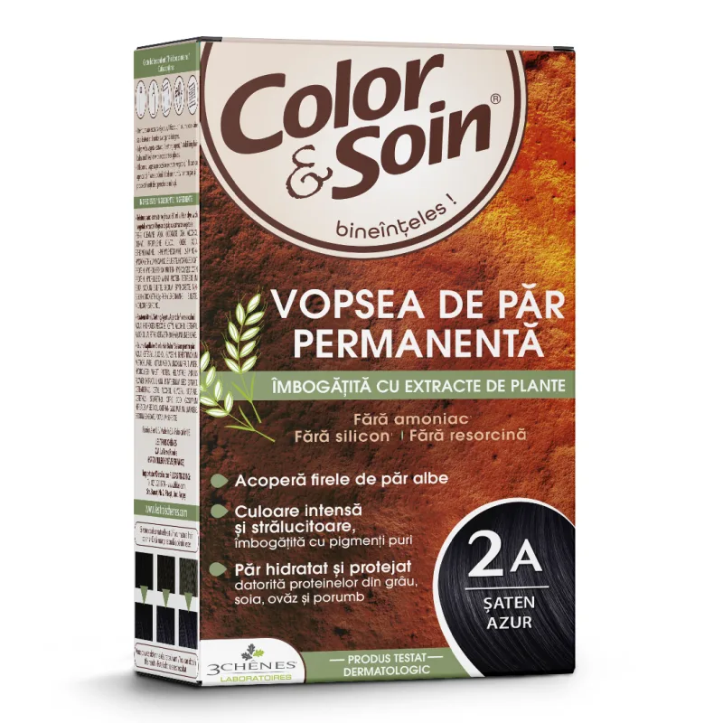 Vopsea de par fara amoniac, fara silicon, saten azur, 2A, Color&Soin COLOR SOIN — preț și oferte