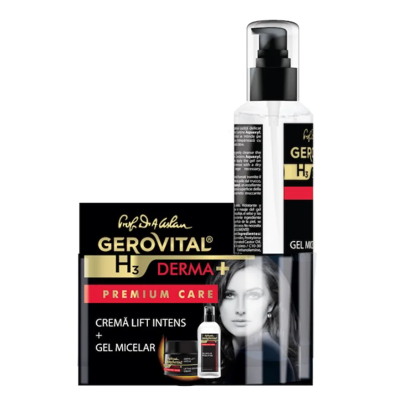 Pachet Crema lift intens, 50 ml + Gel micelar, 150 ml H3 Derma+ Premium Care, Gerovital FARMEC — preț și oferte