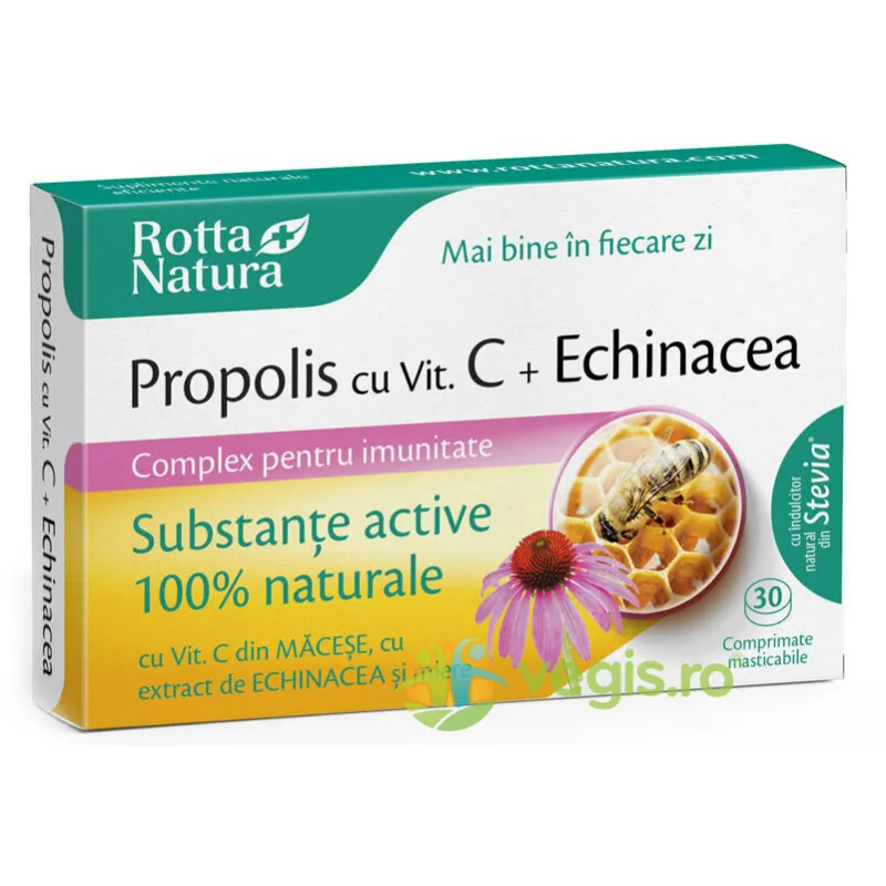 Propolis + Vitamina C Naturala cu Extract de Echinacea 30cpr ROTTA NATURA — preț și oferte