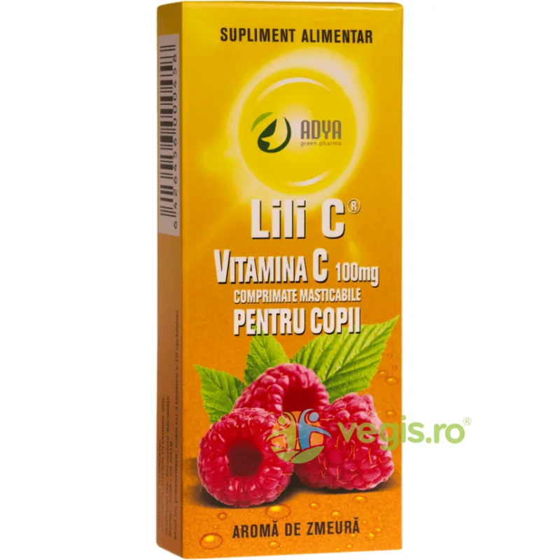 Vitamina C cu Aroma de Zmeura pentru Copii 100mg 30cpr Adya GreenPharma — preț și oferte