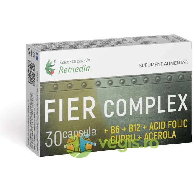 Fier Complex + B6 + B12+ Acid Folic + Cupru + Acerola 30cps REMEDIA — preț și oferte