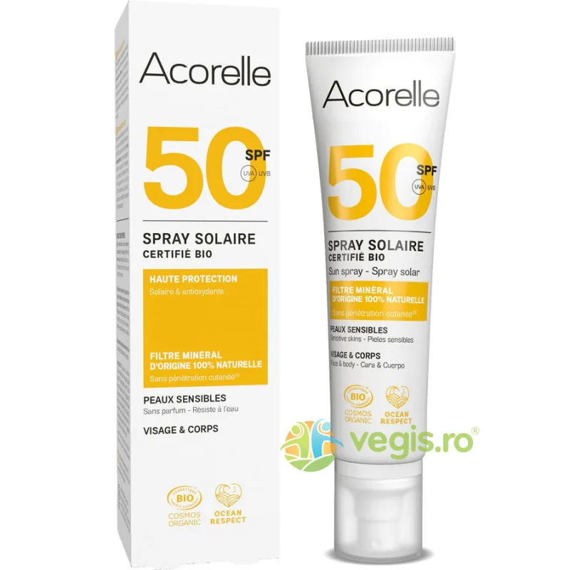 Spray Protectie Solara pentru Fata si Corp SPF50 cu Ulei de Karanja si Propolis Bio 100ml ACORELLE — preț și oferte