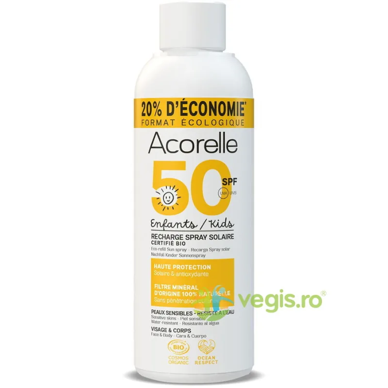 Rezerva Spray cu Protectie Solara pentru Copii SPF50 cu Ulei de Karanja si Propolis Bio 150g ACORELLE — preț și oferte
