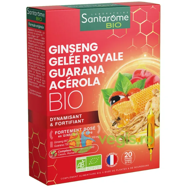 Ginseng cu Laptisor de Matca, Guarana si Acerola Ecologic/Bio 20fiole SANTAROME — preț și oferte