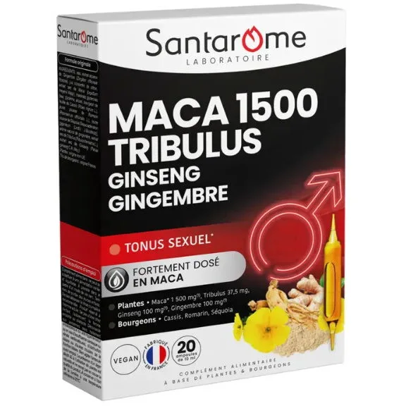 Maca 1500 cu Tribulus, Ginseng si Ghimbir 20 fiole SANTAROME — preț și oferte