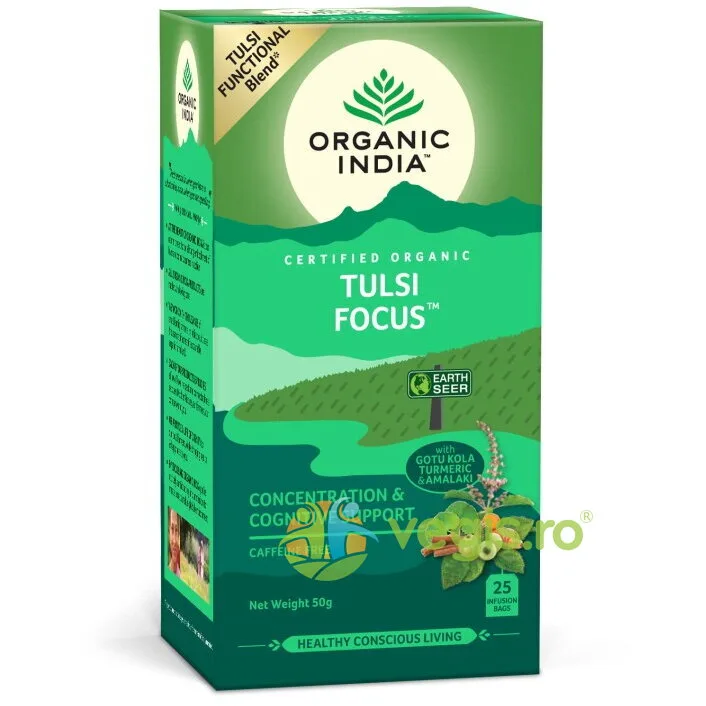 Ceai Tulsi Focus (Amestec Concentrare si Sprijin Cognitiv) Ecologic/Bio 25dz ORGANIC INDIA — preț și oferte