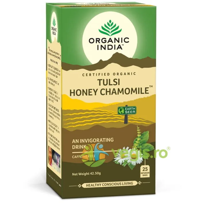 Ceai Tulsi cu Miere si Musetel (Amestec Adaptogen Revigorant) Ecologic/Bio 25dz ORGANIC INDIA — preț și oferte