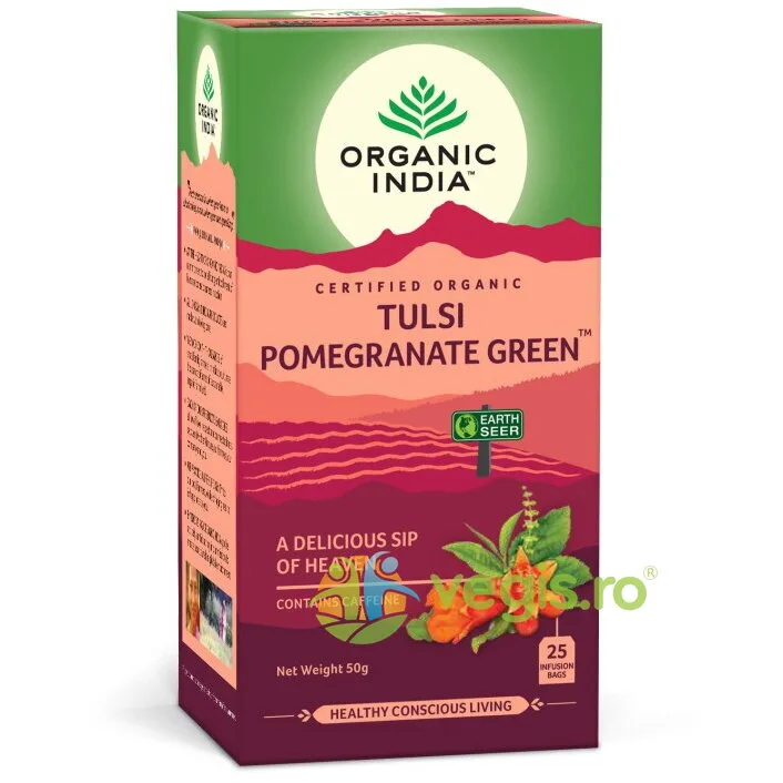 Ceai Tulsi cu Rodie si Ceai Verde Ecologic/Bio 25dz ORGANIC INDIA — preț și oferte